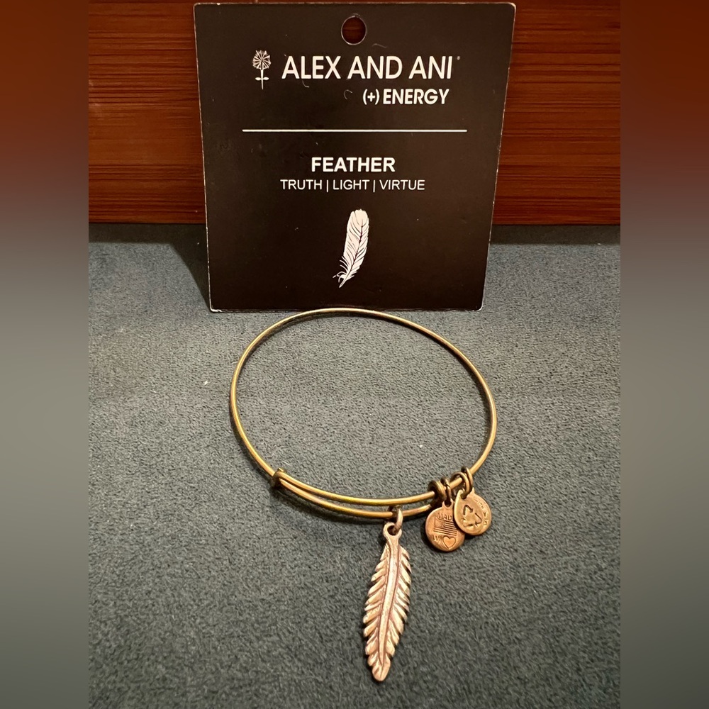 Alex and Ani Gold Feather Charm Bracelet